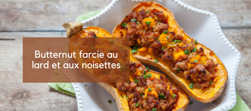 Butternut farcie au lard et aux noisettes